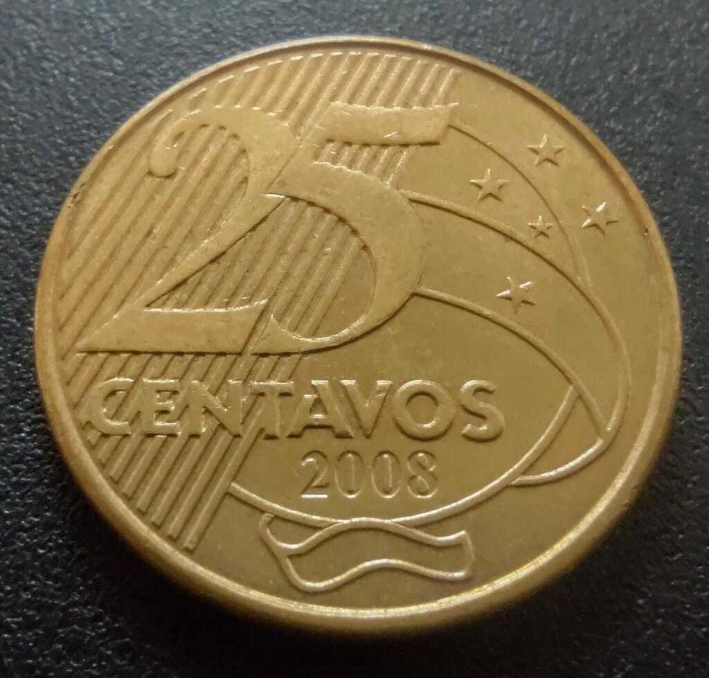 Moeda 25 Centavos 2008 Brasil - MBC - Imagem 2