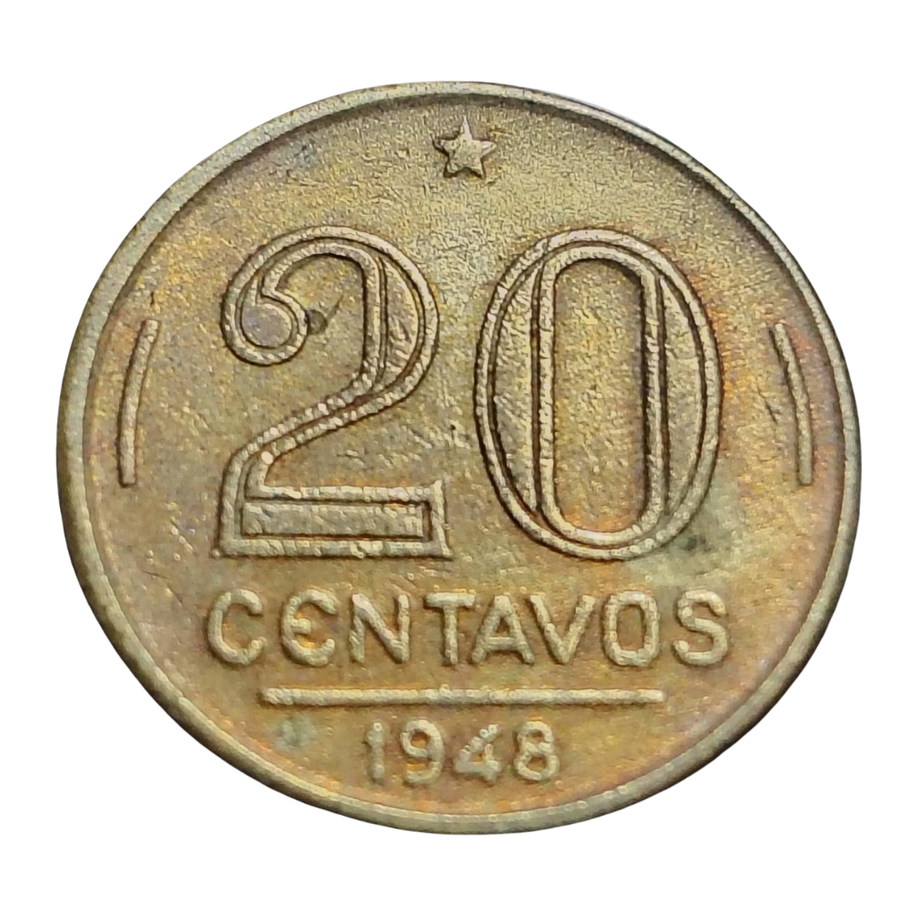 Moeda 20 Centavos 1948 Rui Barbosa Brasil - MBC - Imagem 2