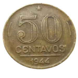 Moeda 50 Centavos 1944 com Sigla Brasil - MBC