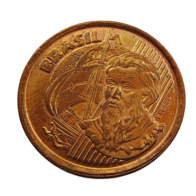 Moeda 1 centavo 2001 anomalia Brasil e Cabral duplos - FC