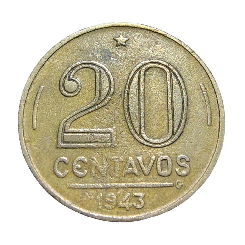 Moeda 20 Centavos 1943 Brasil Getúlio Vargas - Imagem 2