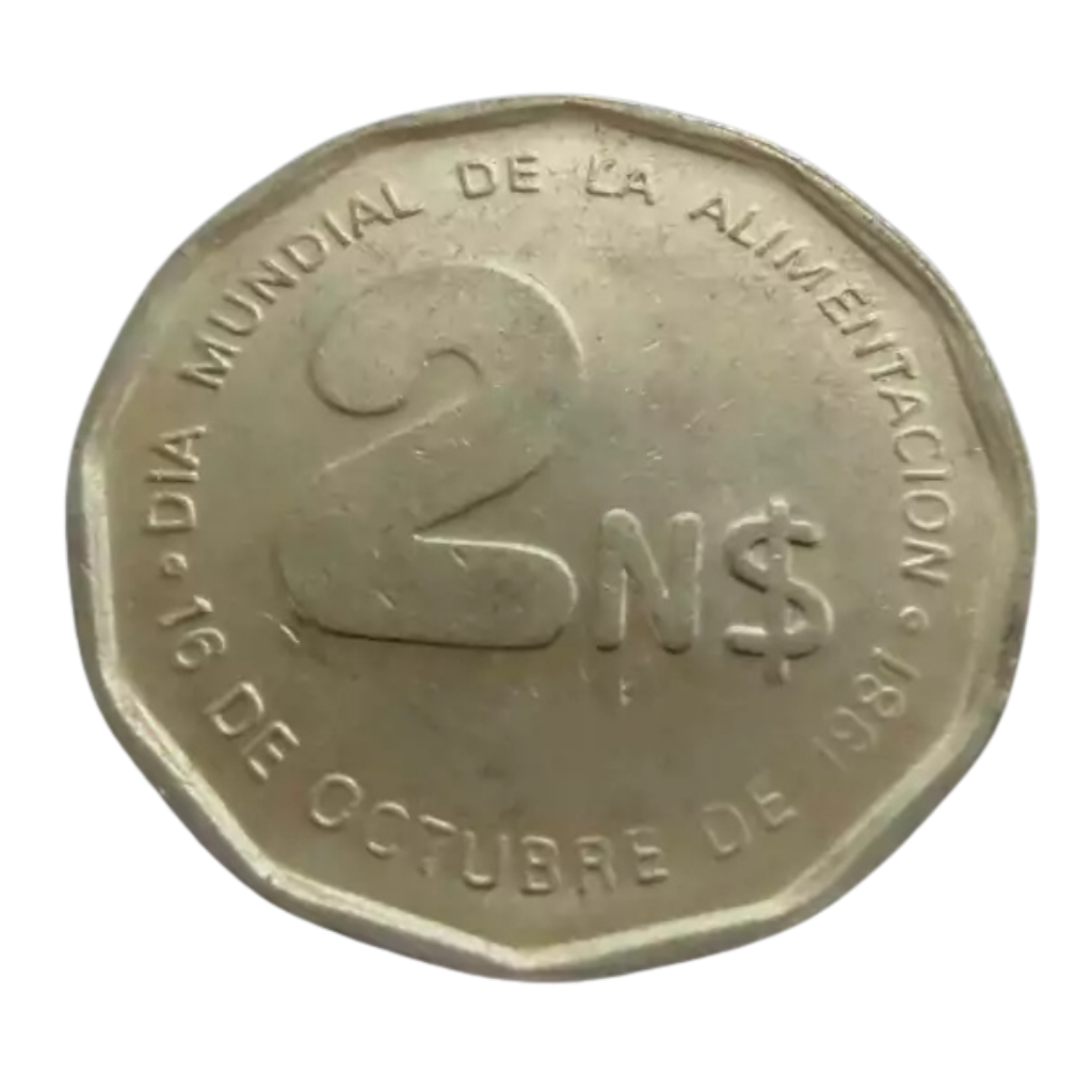 Moeda 2 Pesos Novos 1981 FAO - Uruguai - Imagem 3