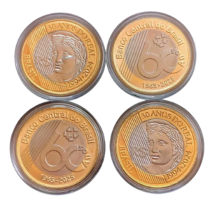 Set com 4 Moedas Comemorativas 1 Real 2024 e 1 Real 2025