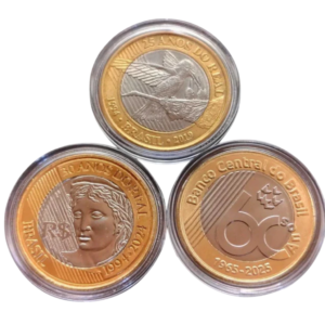 3 Moedas Comemorativas do Real 25, 30 anos do Real e 60 anos BC