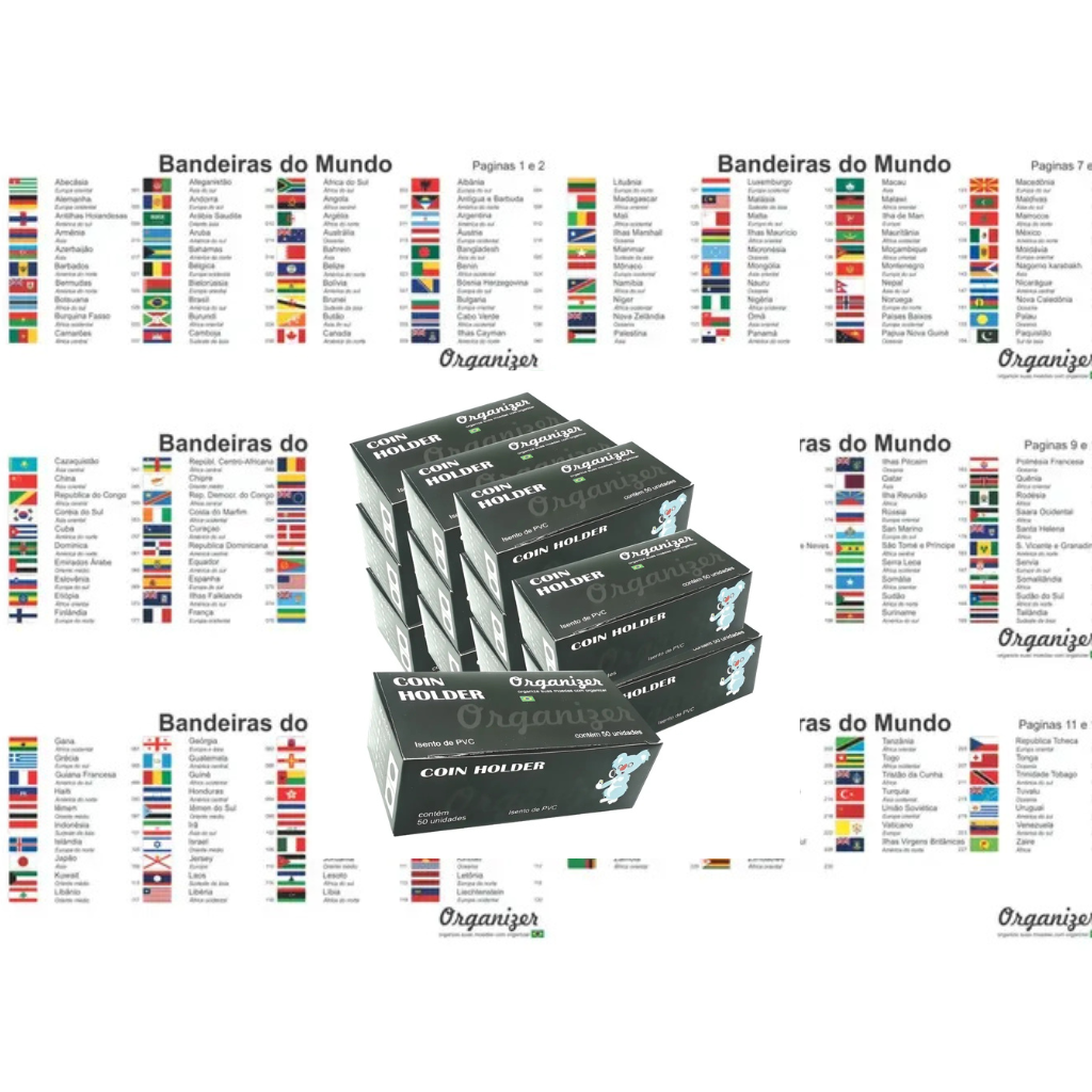 Kit Numismático Moedas do Mundo: 600 Coin Holders + 230 Adesivos com Bandeiras e Países - Imagem 2