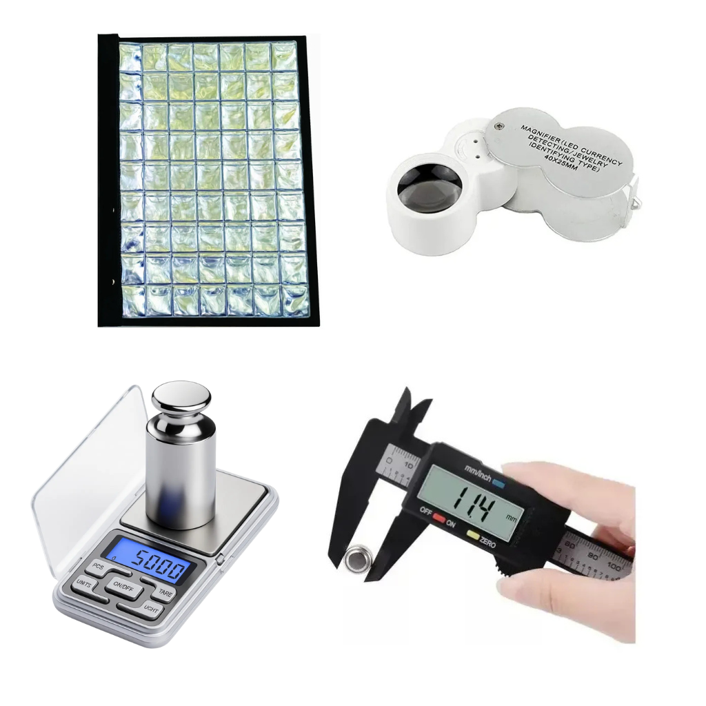 Kit Numismática - Álbum 630 Divisórias + Balança + Paquímetro MTX + Lupa 40x