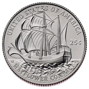 Moeda Quarter Dólar 2026 – 250 Anos da Independência dos EUA (Mayflower)