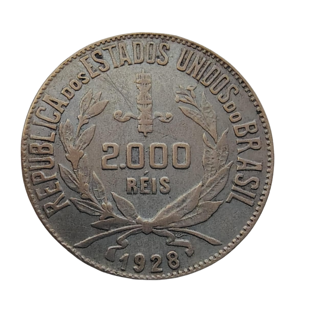 Moeda 2000 Réis Brasil 1928 Mocinha - Prata - Imagem 2
