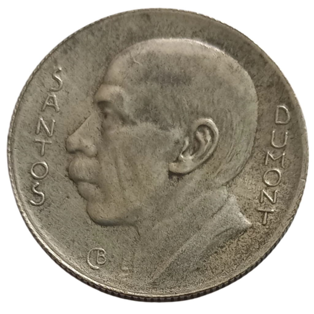 Moeda 5000 Réis Brasil 1936 Santos Dumont - Prata
